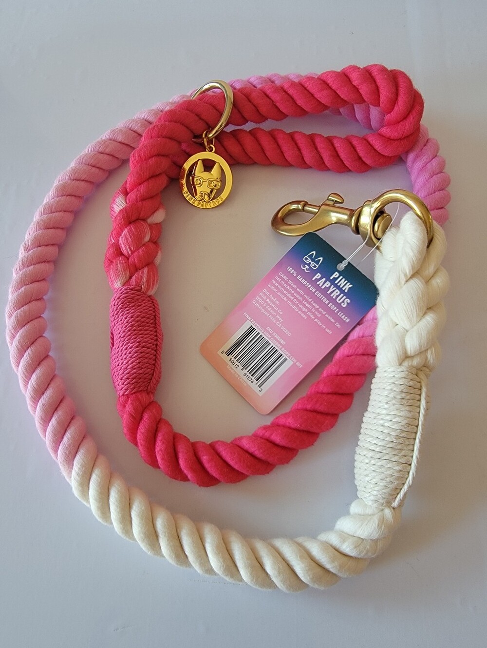 Nwt Pink Papyrus 4ft 100% Handspun Cotton Rope Dog Leash